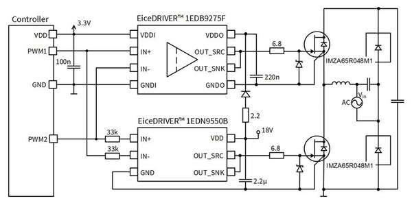 基于eicedriver 1edb9275f和1edn9550b的coolsicmosfet 650 v混合