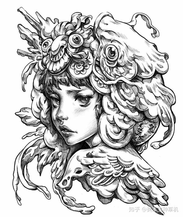 繁复头饰线稿人物插画师nickfilbert