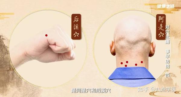 颈椎疼痛:阿是穴,后溪穴