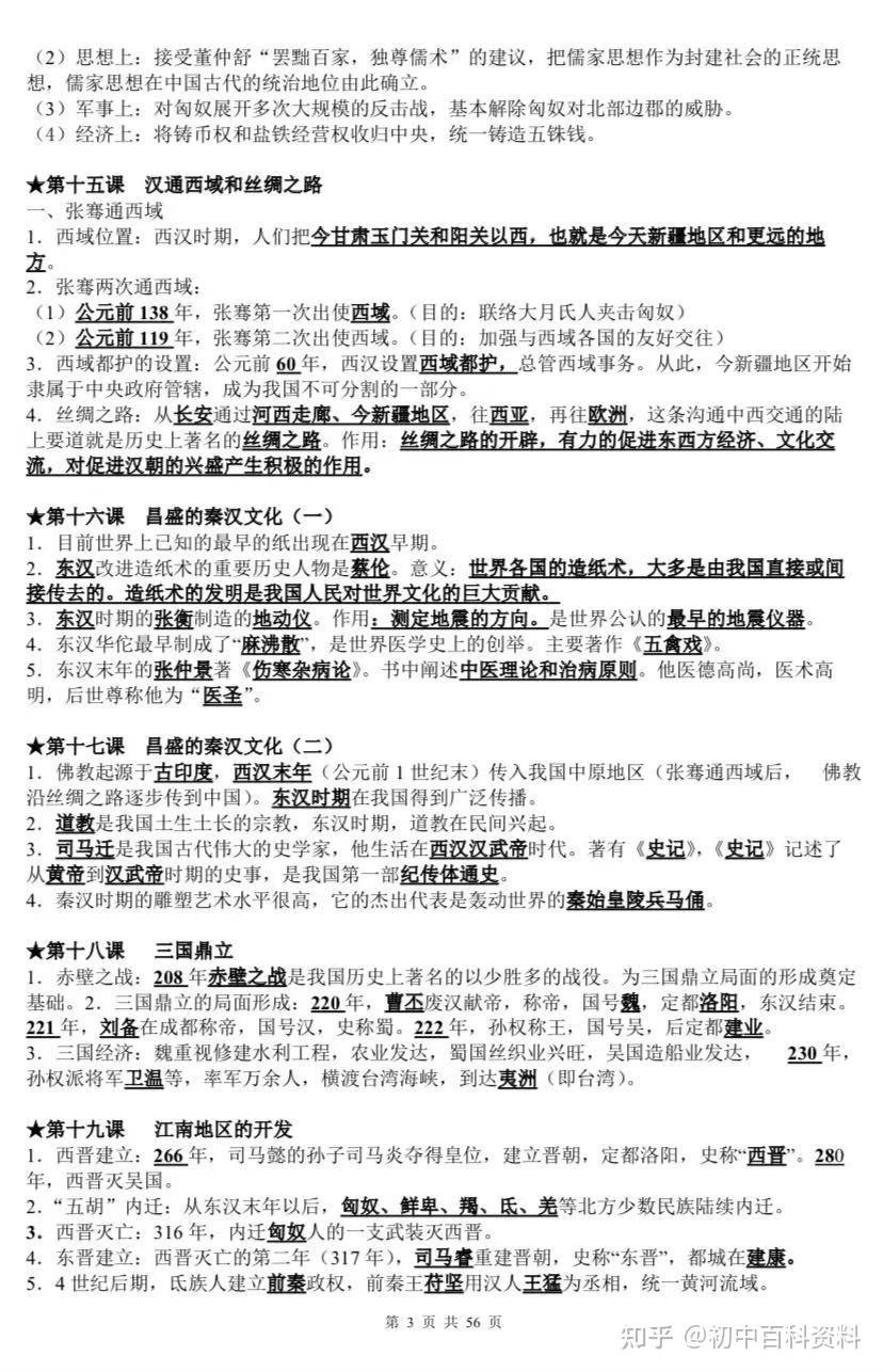 知识点总结 初中历史做题技巧 初中历史年表 初中历史课本等复习资料