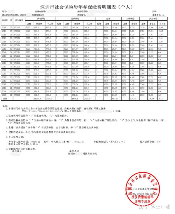 名称:深圳市社会保险历年参保缴费明细表 证明内容:违法缴纳社保