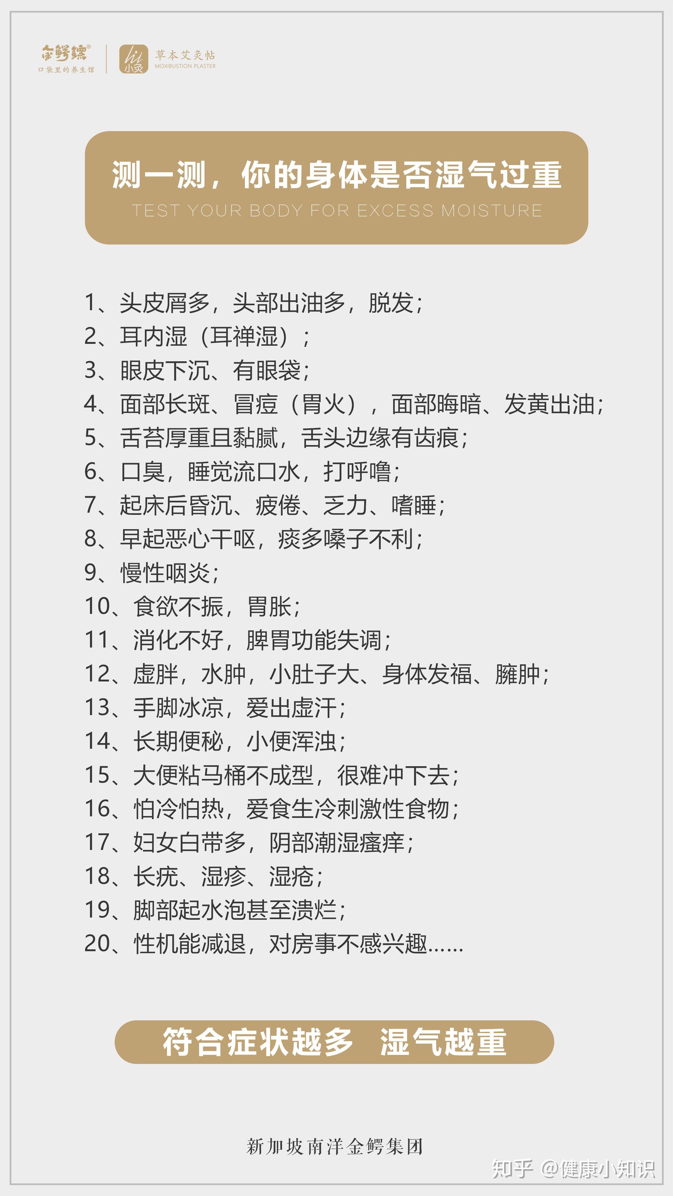 附上一张湿气自测表,看看你是不是大"湿"人!