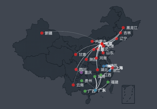 wegene 用户各省市首选迁移地,可类比春运返程图