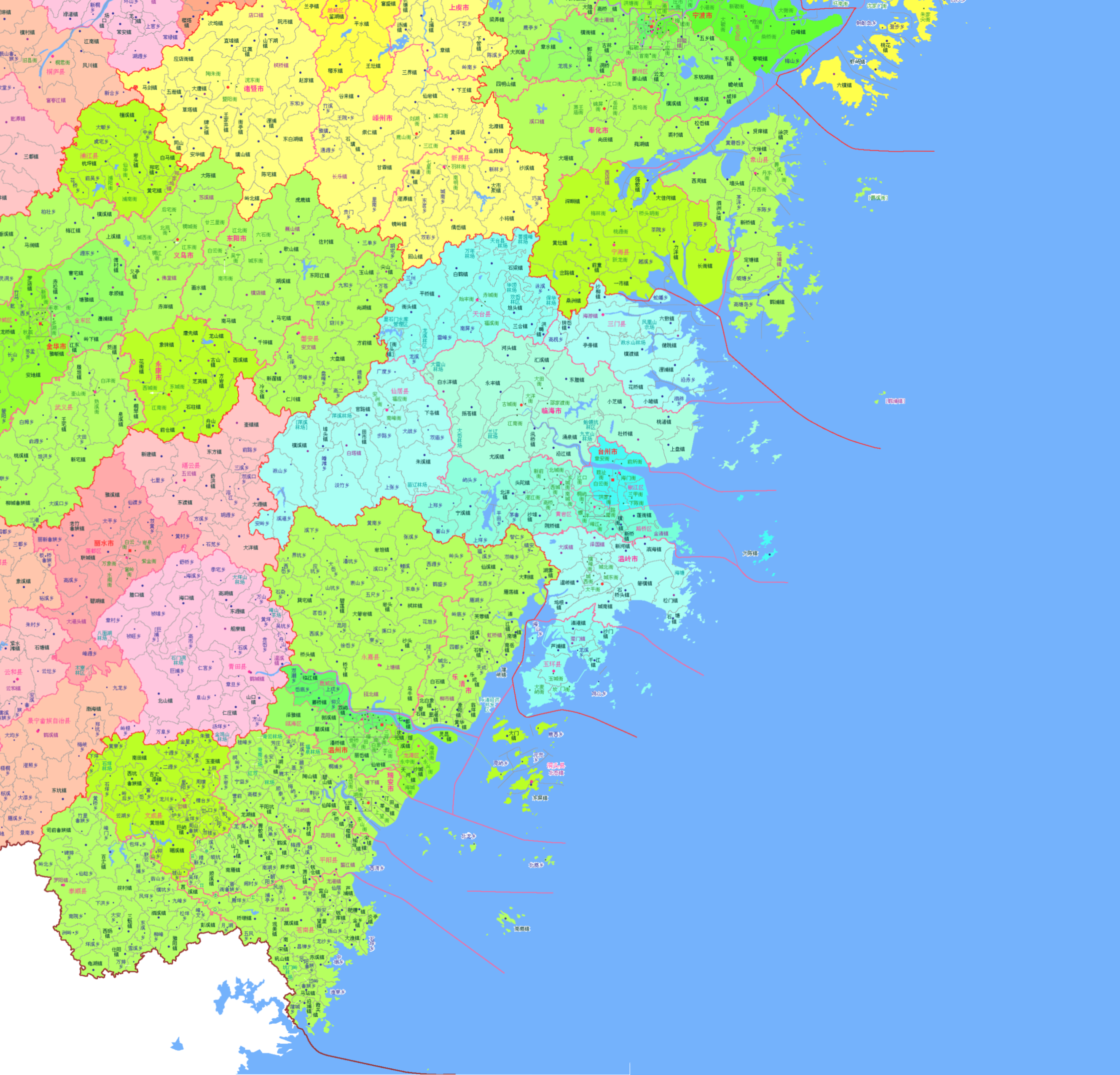 苏浙沪皖赣分乡镇地图