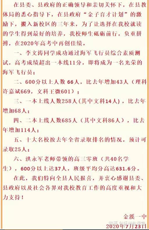 金溪一中高考喜报20192021年