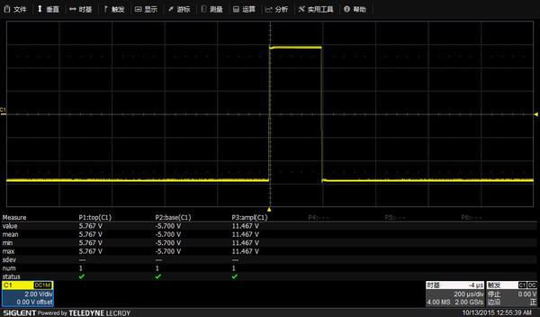 鼎阳科技sds3054测量一个脉冲方波获得高电平(top),低电平(base)