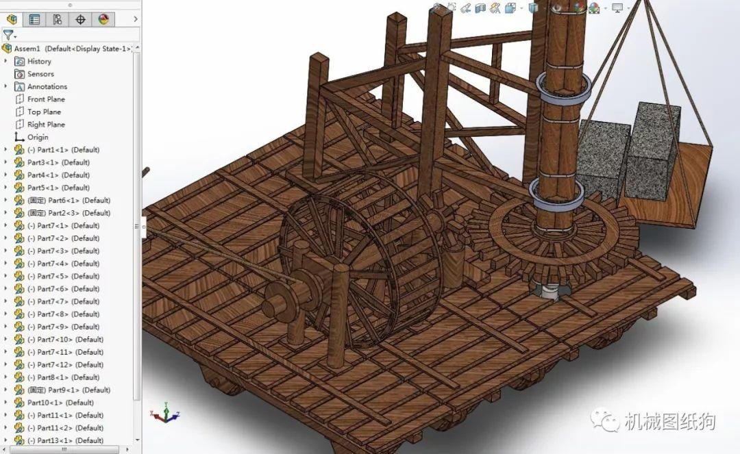 工程机械中世纪起重机古代搬运吊机3d数模图纸solidworks设计