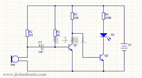 声控闪烁led灯 电子懒人的基础硬件电路图讲解 www.jichudianlu.com