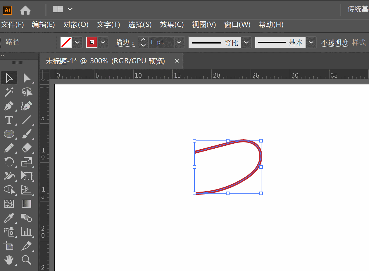 3d版红细胞 选择铅笔工具画一个反的c型,描边为红色