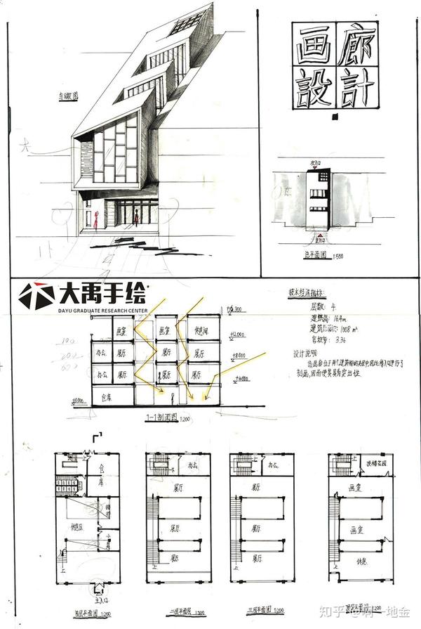 今日分享二:画廊设计--大禹手绘建筑快题优秀作品欣赏