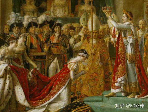 这幅名画中,我截取了这些人与物:皇帝,皇后,皇冠,群众,大臣,装饰品