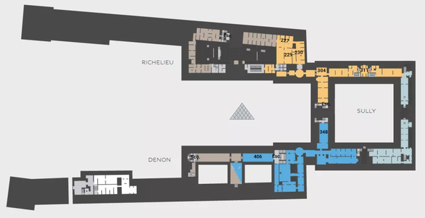 官网还贴心的给人们附上卢浮宫的电子平面图,点击图中的房间就能看到