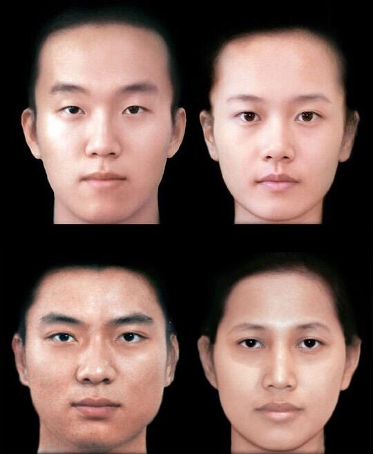 同样的,在东亚地区,原本的容貌形态:北亚类型和东亚人类型