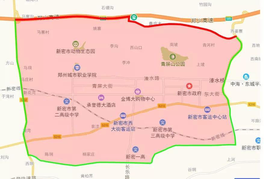 2022年新密限行区域地图