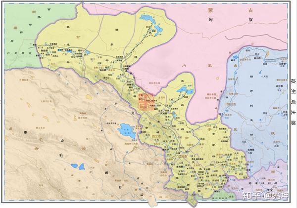 西汉时凉州刺史部辖域地图   来自网络
