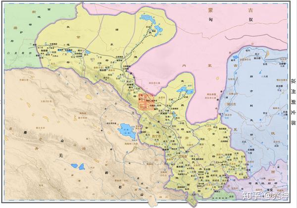西汉时凉州刺史部辖域地图 来自网络
