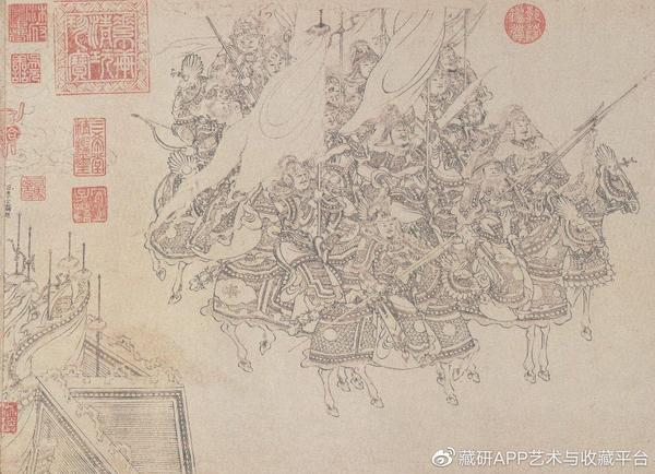龙眠居士李公麟白描免胄图卷