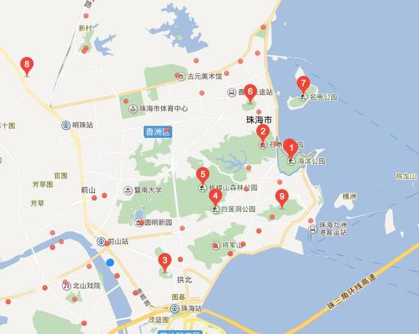 珠海市公园的的分布特点?