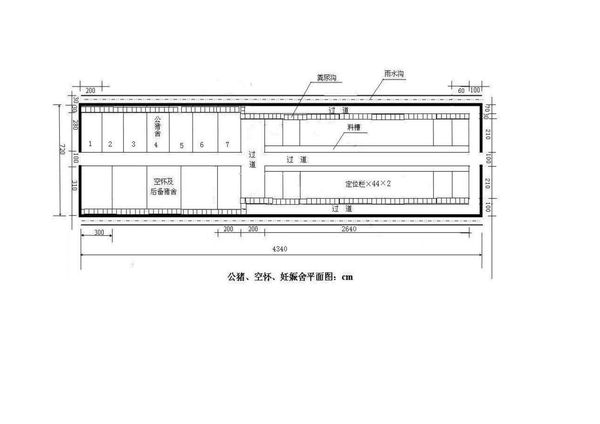 猪舍,猪场的平面图;刨面图及100头母猪的栏位计算参考