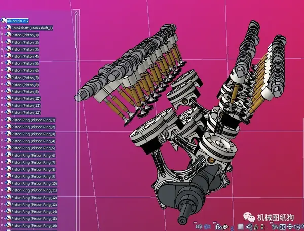 发动机电机aldoradov12发动机曲柄活塞结构3d图纸stp格式