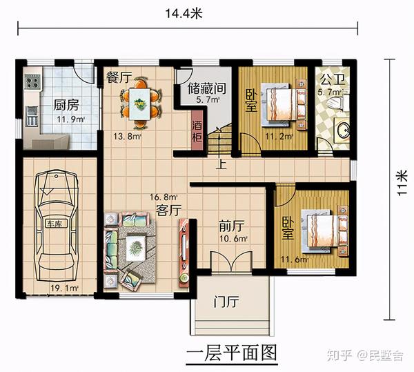 2栋带车库设计的别墅图纸面宽都在14米左右第二款带堂屋