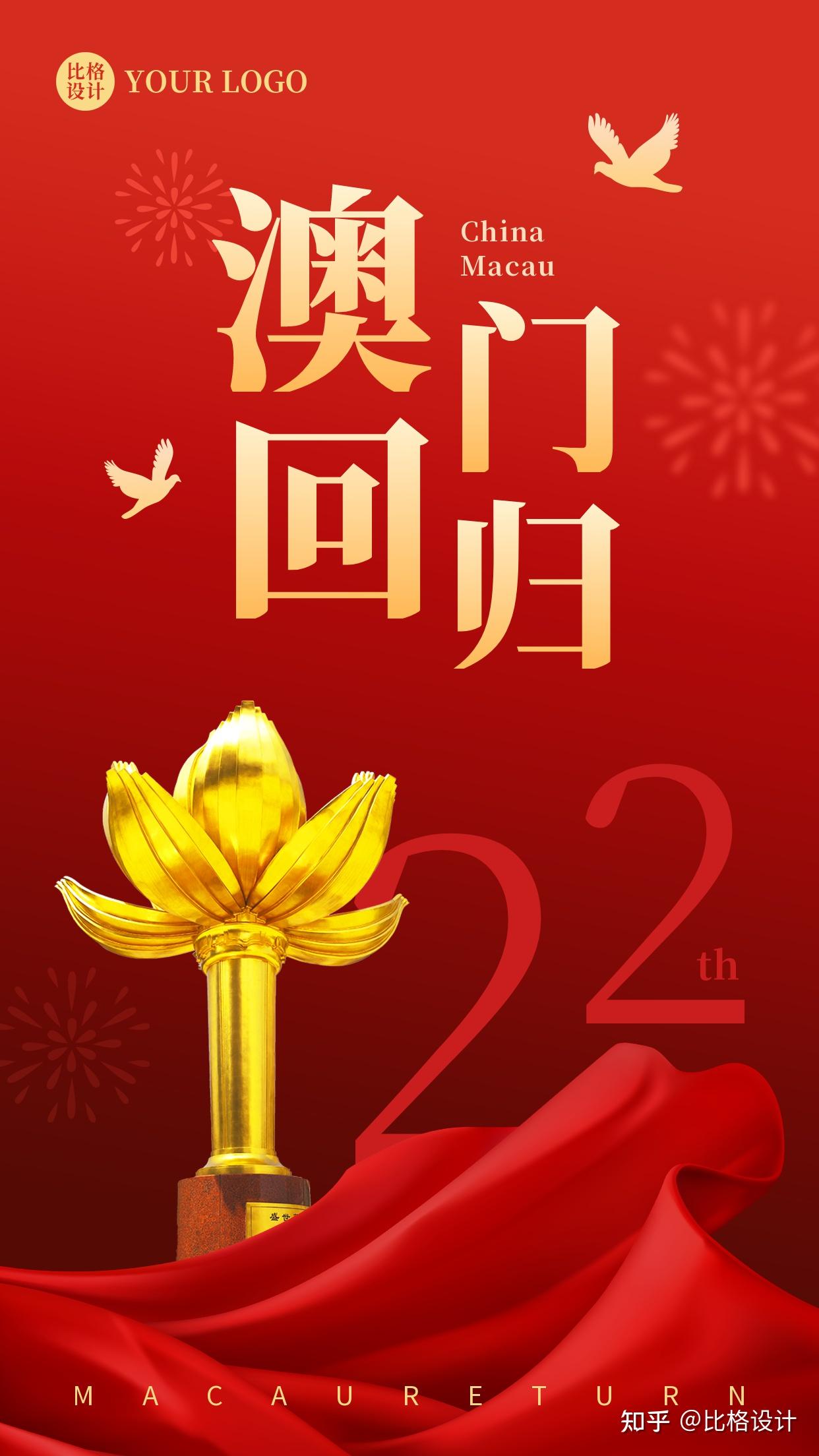 澳门回归22周年纪念海报2021年12月20日就是澳门回归22周年了