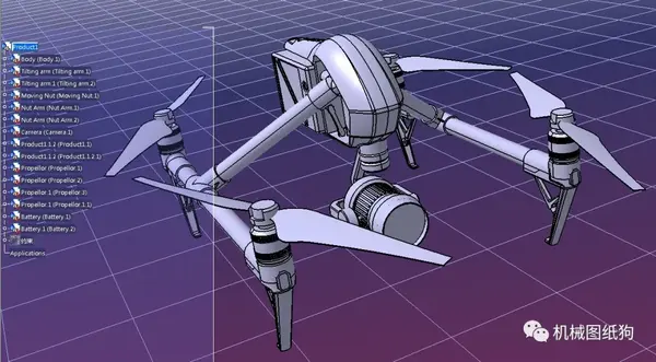 飞行模型四轴航拍无人机djiinspire2简易造型3d图纸catia设计