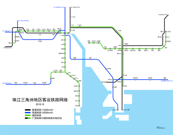 珠三角地区客运铁路网络 2018.10