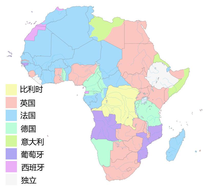 1913年欧洲殖民列强在非洲大陆的控制范围.图片