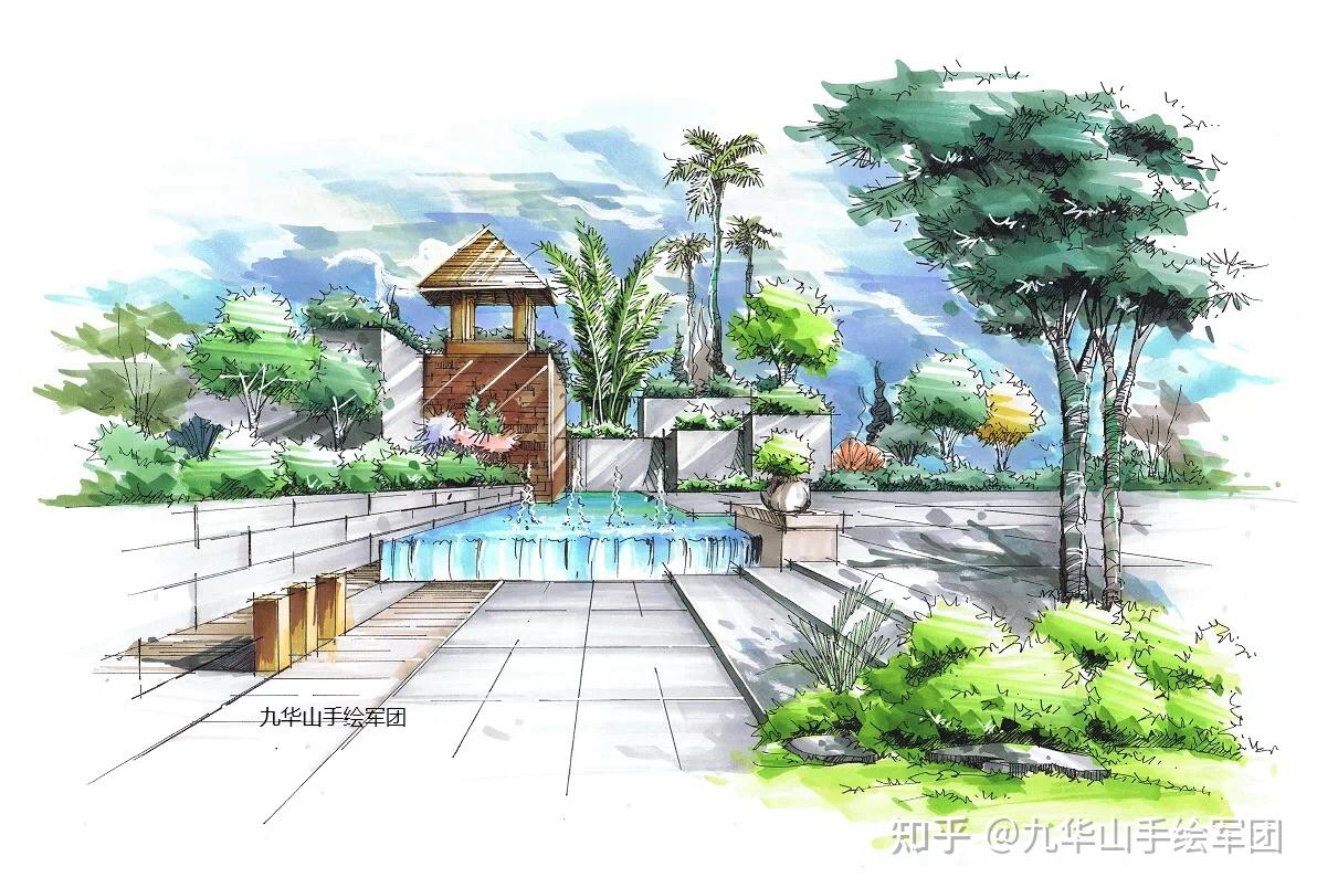 九华山手绘军团景观手绘作品