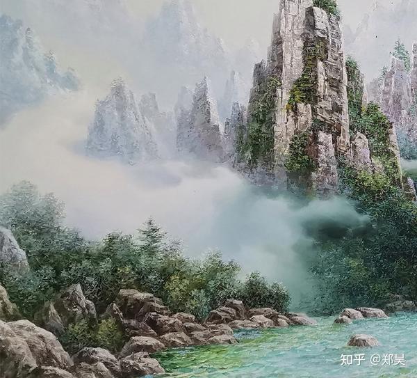 【朝鲜油画】功勋艺术家 金龙《金刚山溪谷》h风景 收藏精品