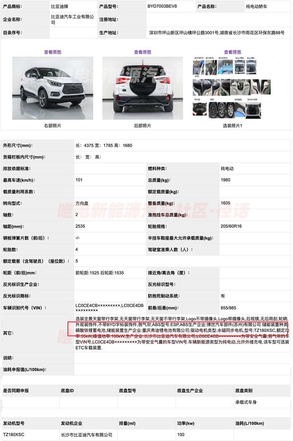 比亚迪d1欧拉好猫红旗ehs9等第335批工信部新能源新车汇总