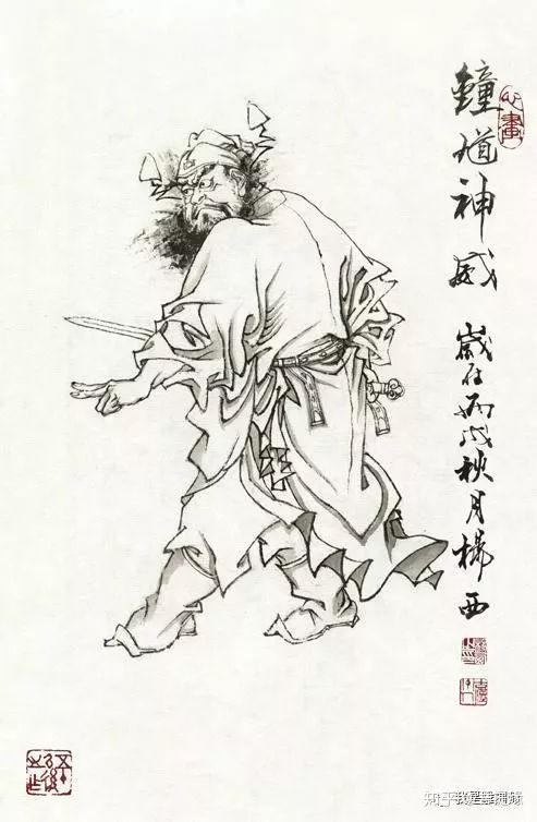 67杨西《钟馗神威》白描自古以来,中国人物画的线描技法,俗称"十八