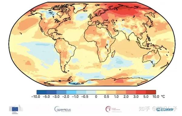 2020年是有记录的最热的三个年份之一.图为2020年全球平均气温变化.