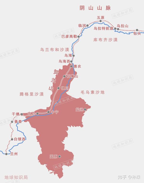 包兰铁路基本沿着黄河,尽量避免沙漠路段▼