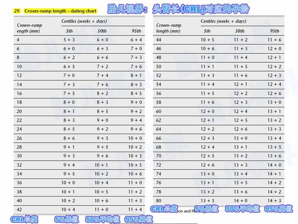 胎儿头臀长冠臀长crl的正常数据