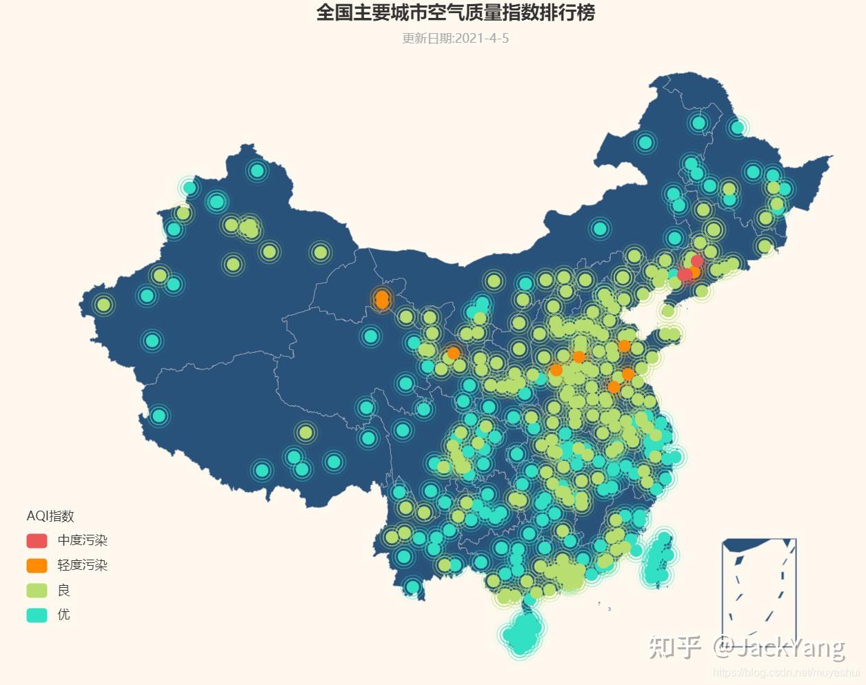 pyechart制作中国地图显示380个城市空气质量