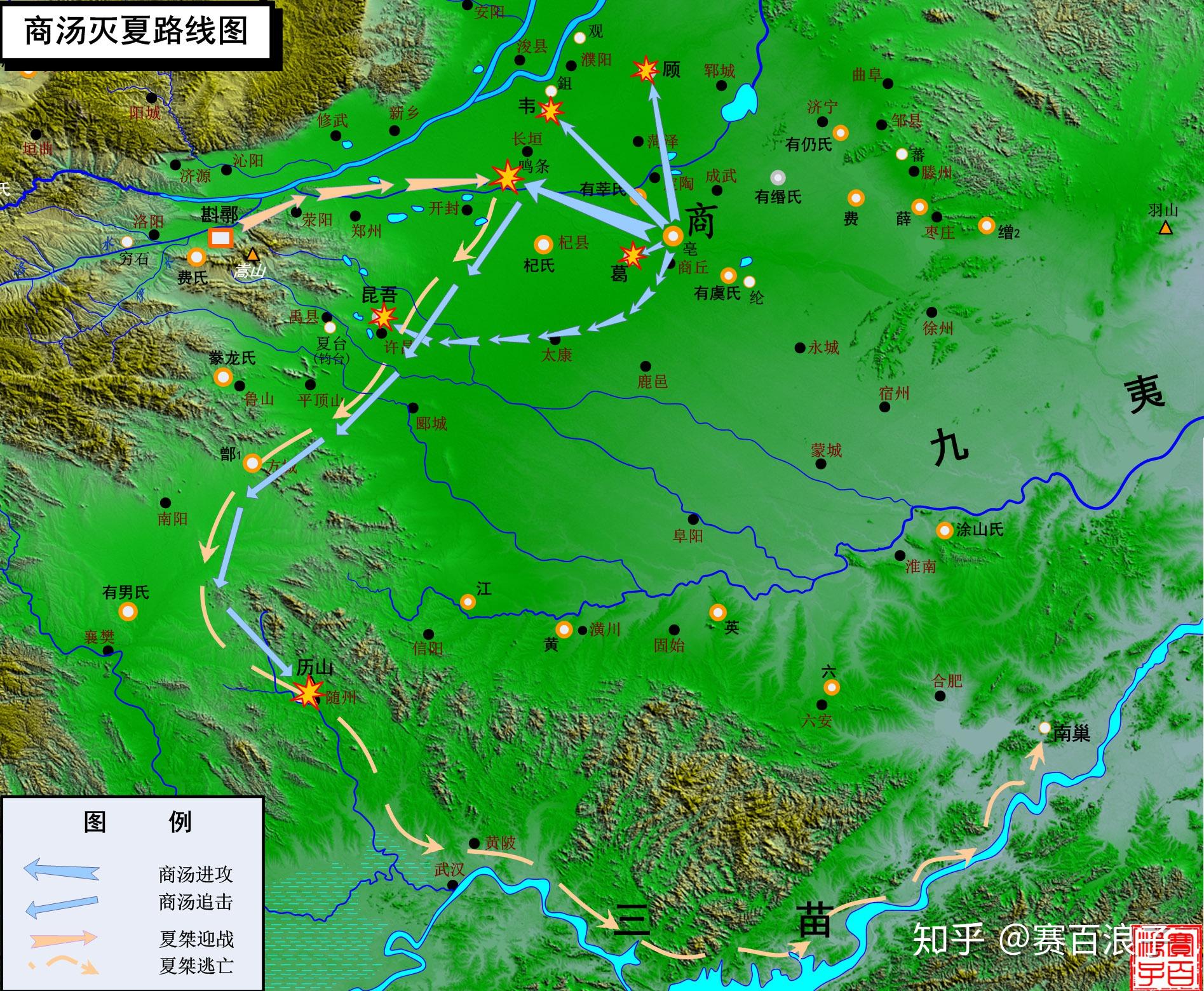 成汤首先灭亡近邻的葛国(今河南宁陵县北,接着消灭了韦国(在今河南