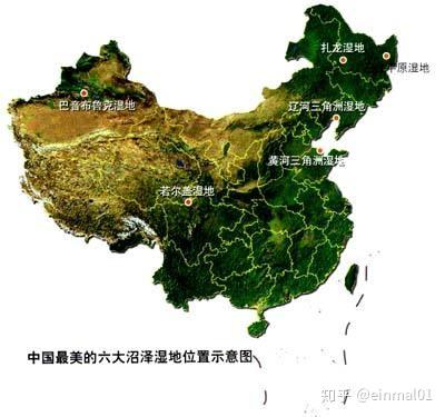 中国部分沼泽湿地位置示意图