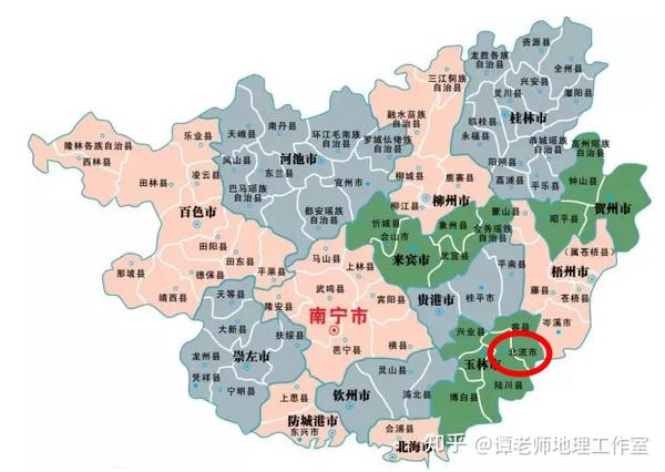 北流市位于广西东南部,与广东省高州市,化州市和信宜市接壤,因境内圭
