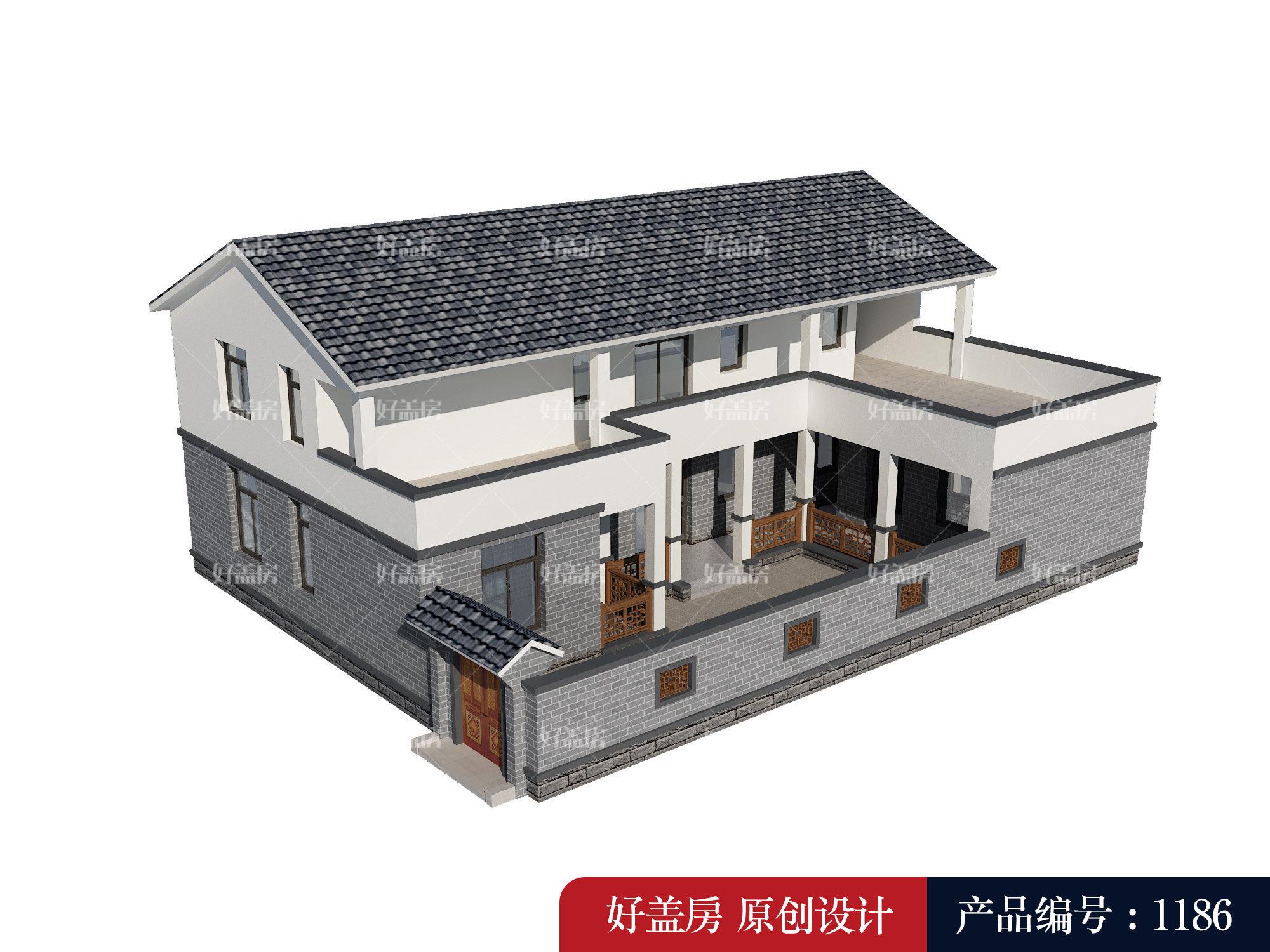 这套别墅是一套全新中式别墅,斜屋顶设计,丰富的立面造型.好盖房