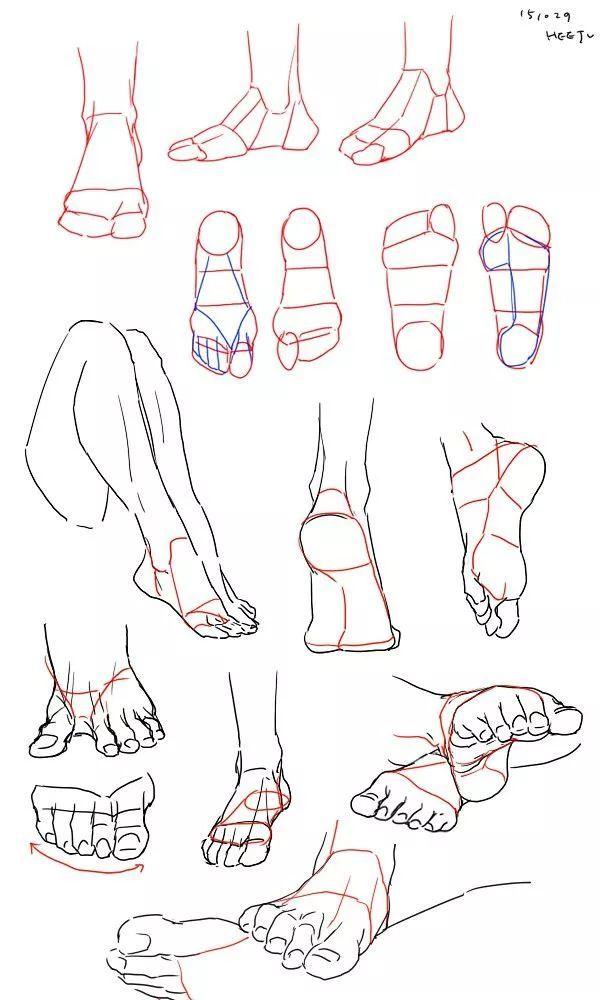 来画脚吧一组动漫人体脚部素材