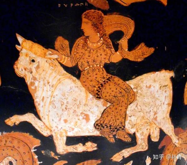 「欧罗巴在公牛背上」 古希腊瓶画,370-360bc, 现藏于意大利贝内文托