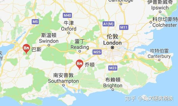 谷歌地图:巴斯 bath,  乔顿 chawton