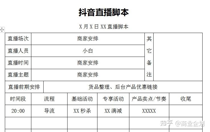 抖音直播前中后流程需要的表格脚本