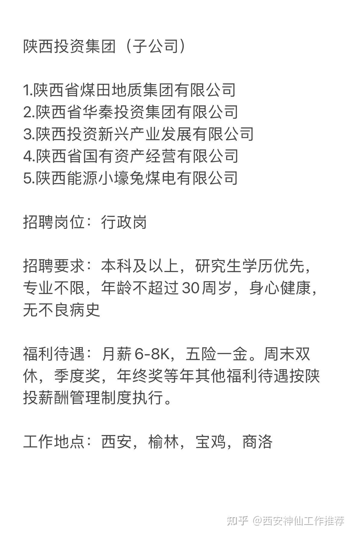 陕西投资集团招聘