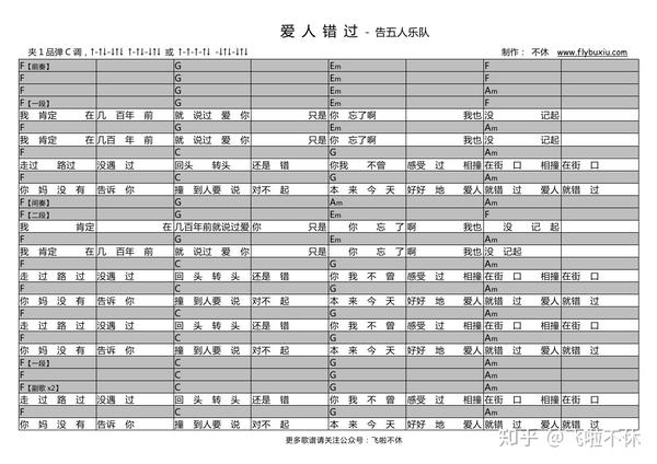 《爱人错过》- 告五人 吉他弹唱谱