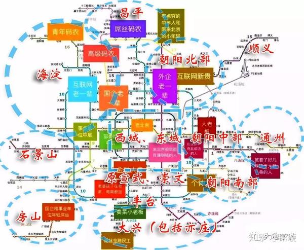 北京地铁与房地产"鄙视链地图"|    底图:房世子微博      标注:大