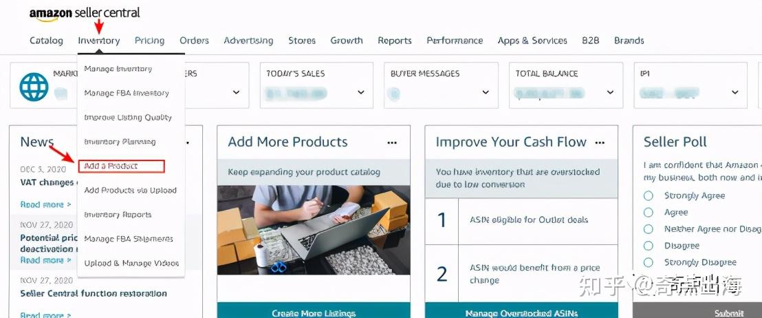 首先,进入亚马逊后台选择"库存-添加新商品(inventory-add a product