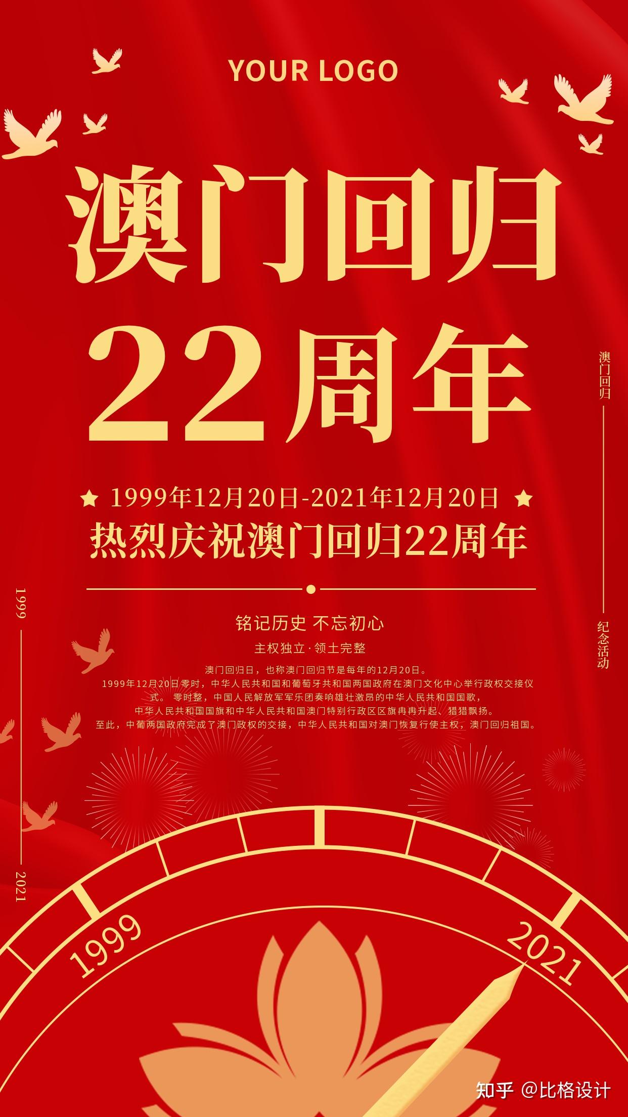 1220澳门回归22周年庆祝海报文案分享干货收藏